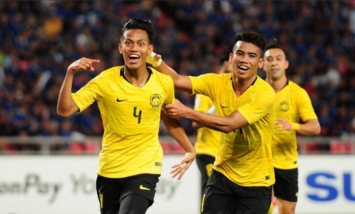 Syahmi vui má»«ng sau khi ghi bÃ n quÃ¢n bÃ¬nh tá»· sá» 1-1 cho Malaysia. áº¢nh: FAM.