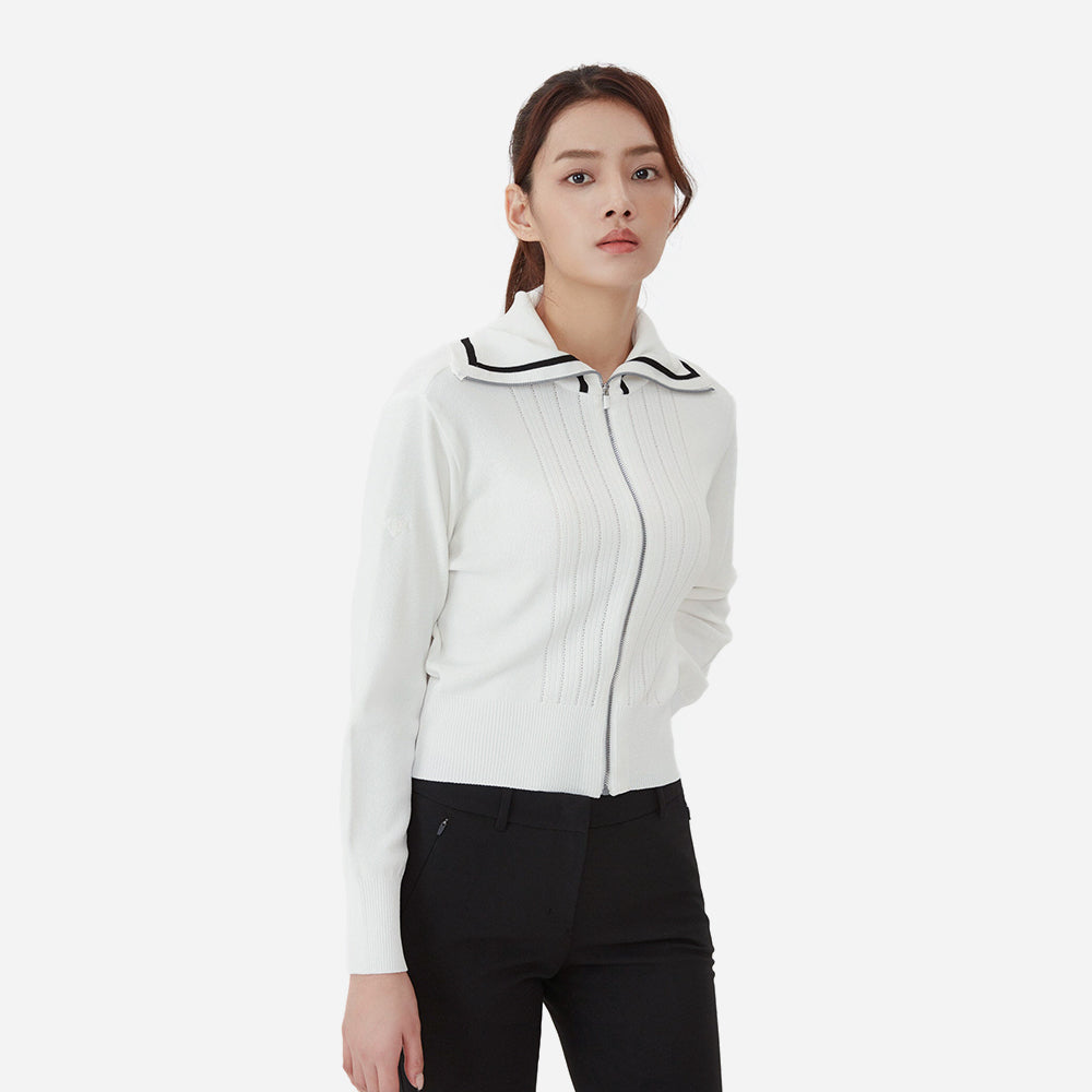 Áo Khoác Golf Nữ Descente Wide Collar Cardigan - Trắng